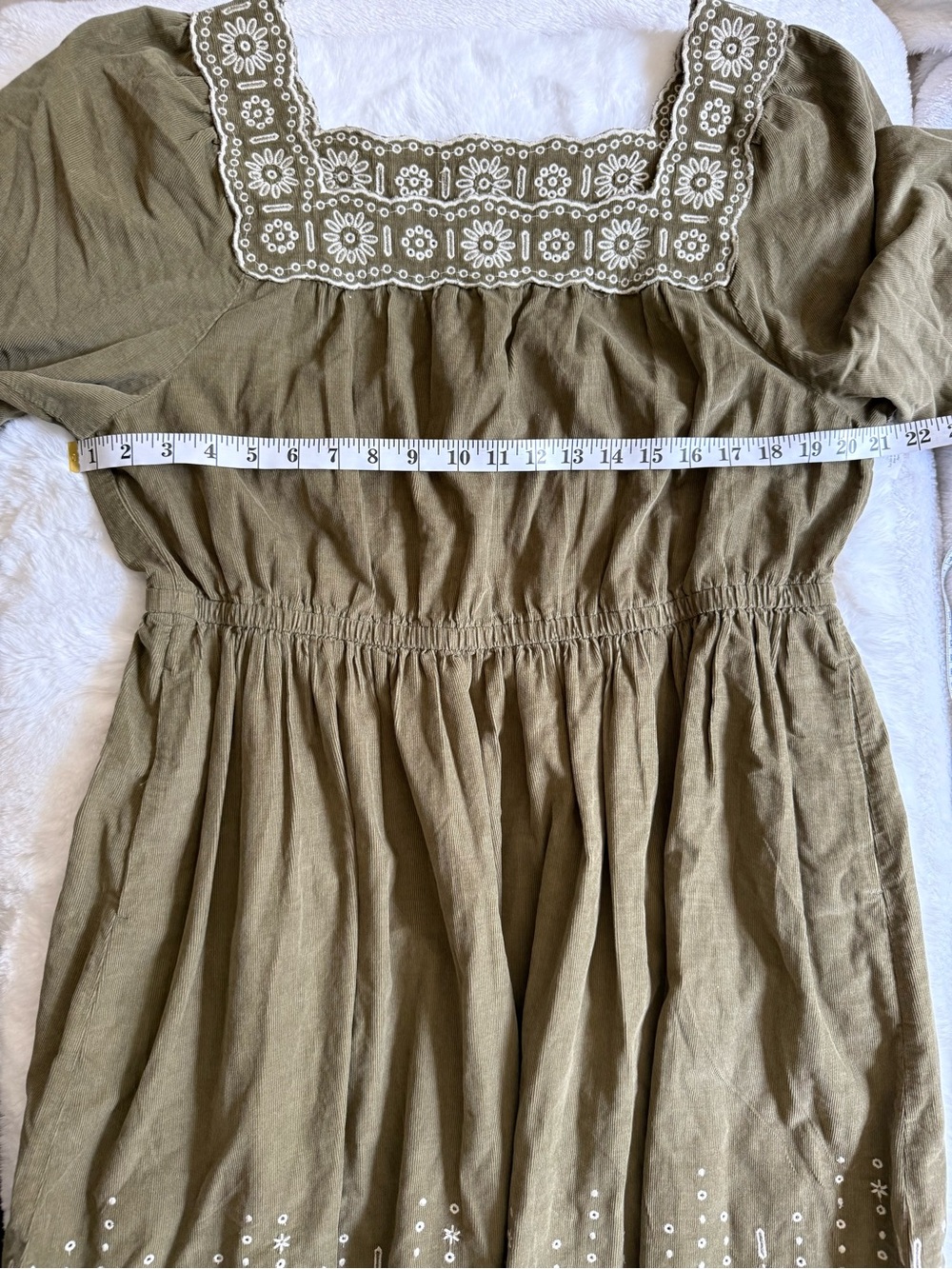 Madewell Embroidered Corduroy Square Neck Mini Dress Women’s XL Olive Gr - Picture 9 of 15